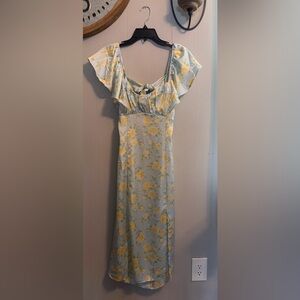 Altar'd State Silky Yellow Floral Midi Dress